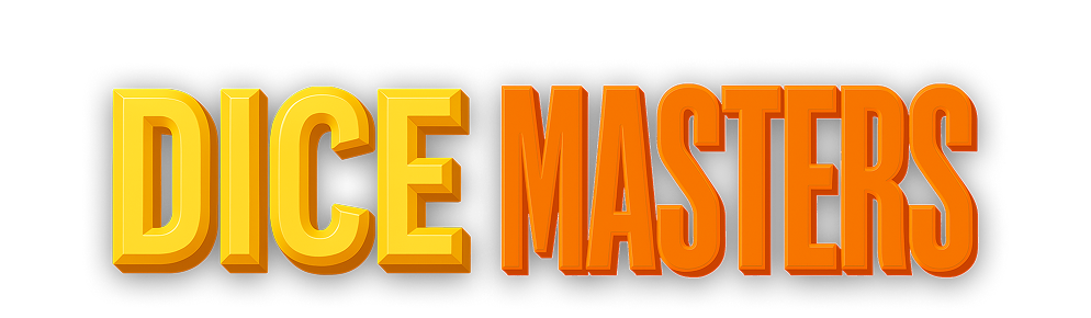 Logo reading 'DICE MASTERS' in bold 3D yellow-to-orange letters with a dark drop shadow